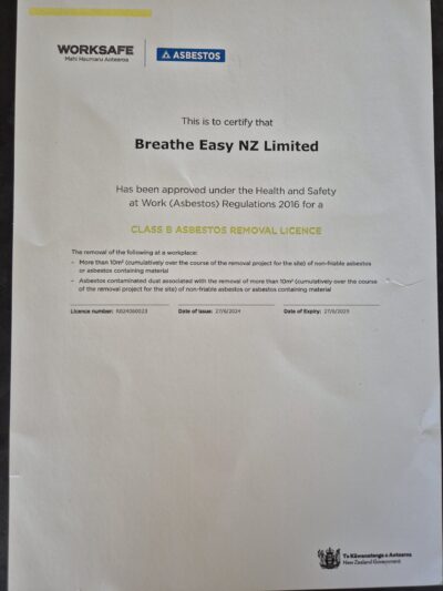 WorkSafe Licensed B Class Certificate